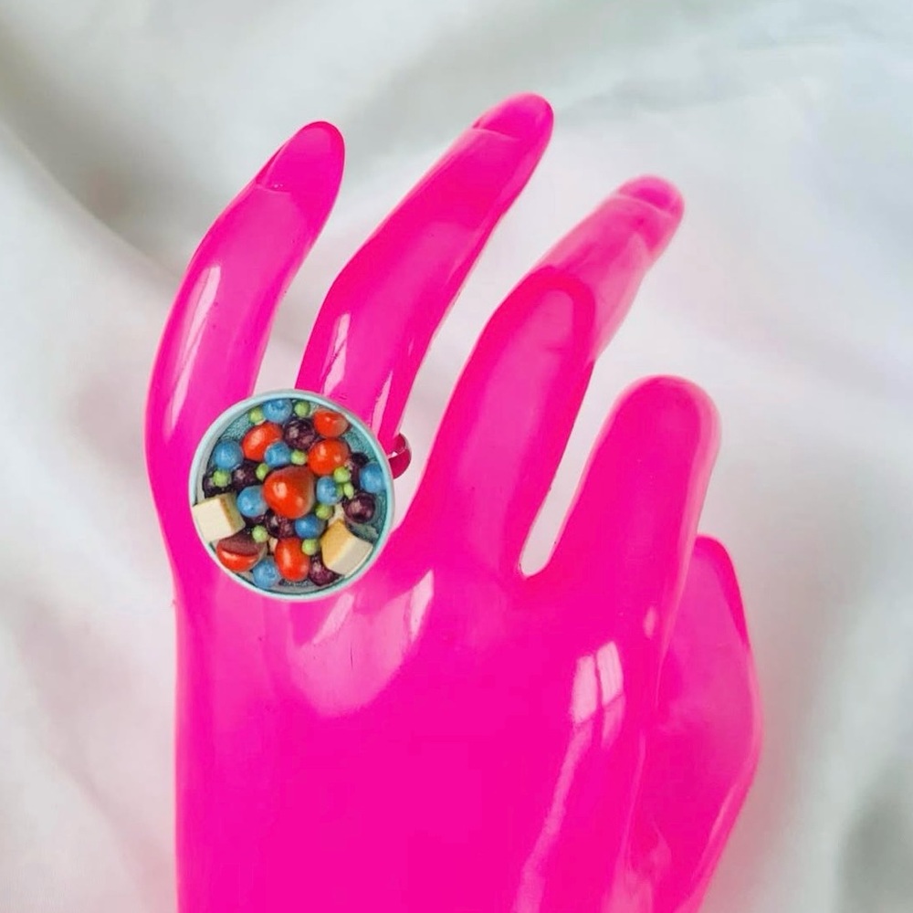 Mixed Berries Breakfast Bowl Ring | Adjustable Miniature Dollhouse Food Jewelry